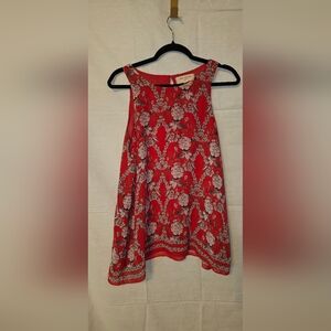 Max Studio Red and White Floral A-Line Sleeveless Blouse.